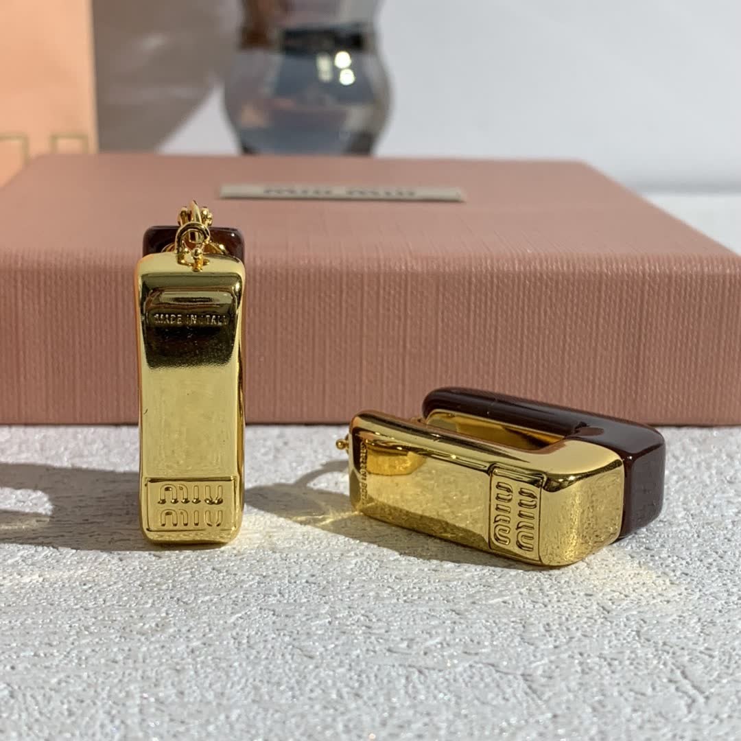 Miu Miu Elegant Brown Geometric Earrings